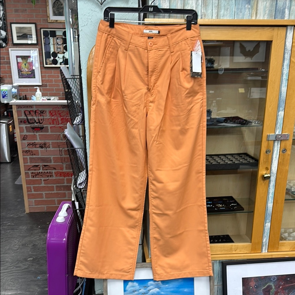 Vibrant Orange Chinos with Wide-Leg Style Vans skateboard pants